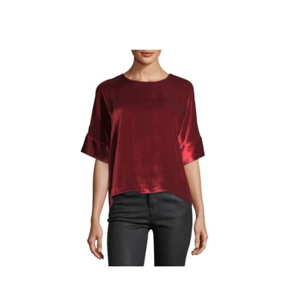 J Brand Women's Velvet Daisy‎ Blouse Top Silk Blend XS Red Oversized Bohemian